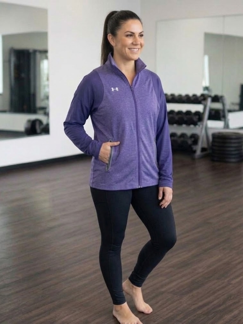 Under Armour Purple Heathered Full-Zip Activewear Jacket | Size Medium